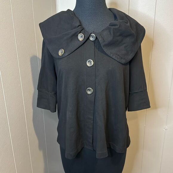 Michael Stars black stretch jersey button front adjustable shawl collar jacket. - Picture 1 of 9